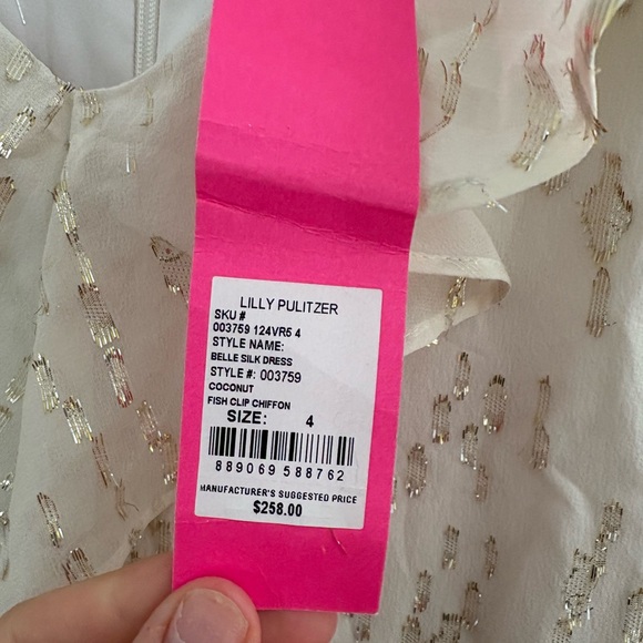 Lilly Pulitzer Belle Flounce Silk Dress in Coconut Fish Clip - NWT - Size 4 - Picture 4 of 8